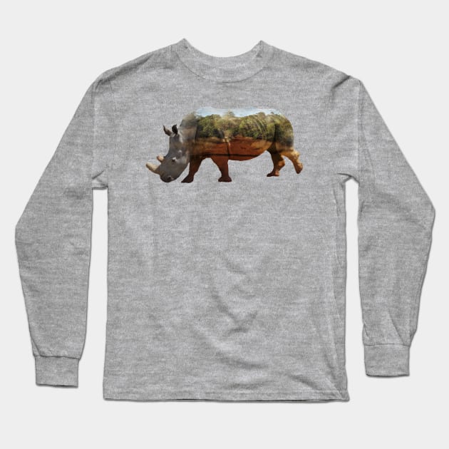 Rhino - double exposure - Africa Long Sleeve T-Shirt by T-SHIRTS UND MEHR